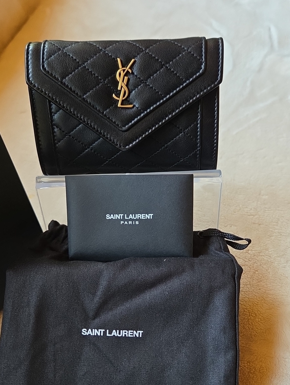 Saint Laurent Small Gaby Black Quilted Lambskin Leather Envelope Wallet